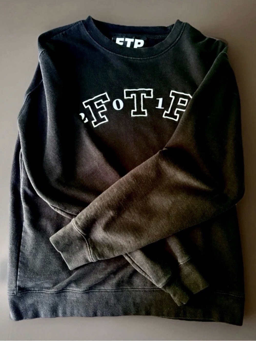 FTP Black Crewneck Sweater Embroidered White Arch Logo Established 2010